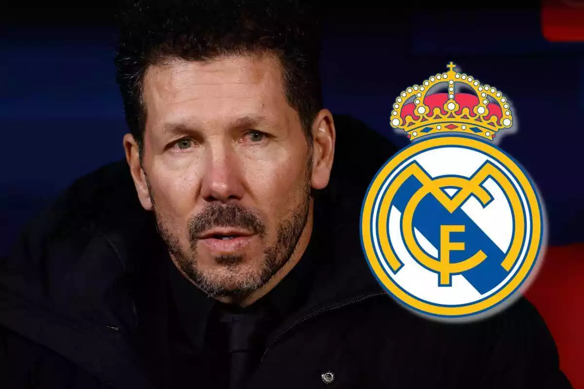 Imagen de Simeone en un montaje con el escudo del Real Madrid