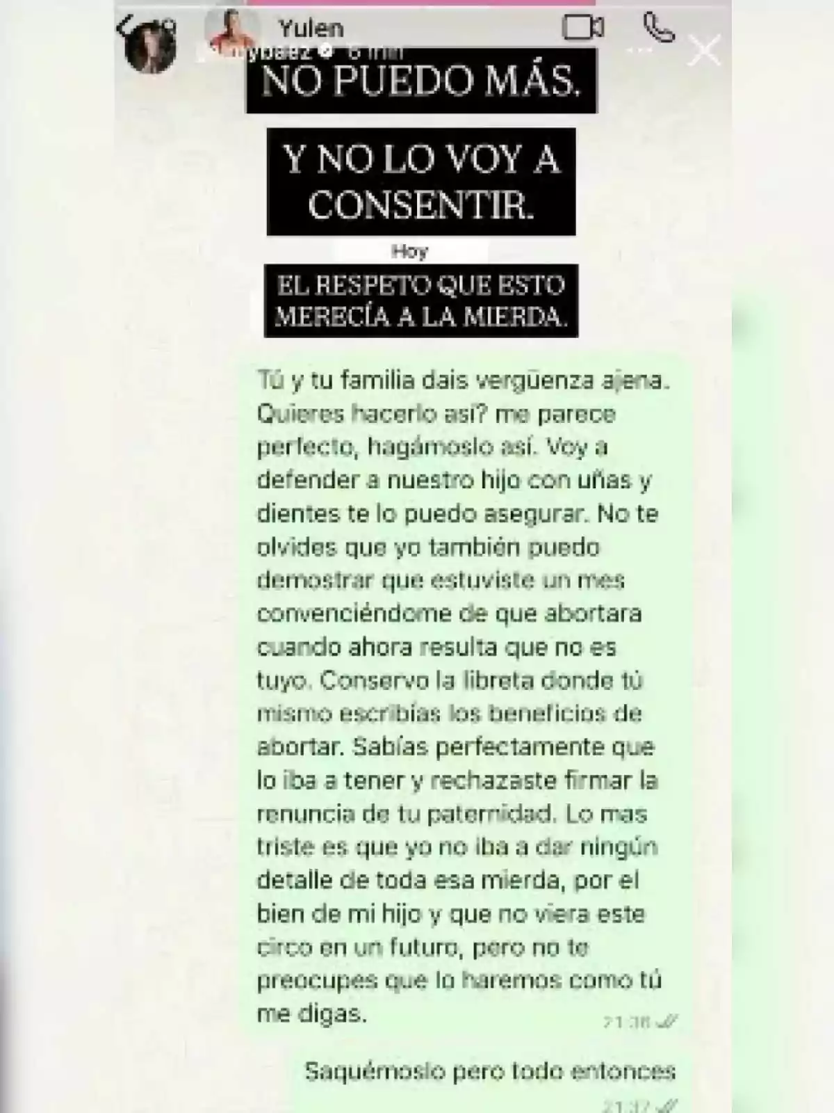 Storie de Instagram de Jeimy Báez mostrando unos mensaje hacia Yulen Pereira Storie de Instagram de Jeimy Báez mostrando unos mensaje hacia Yulen Pereira
