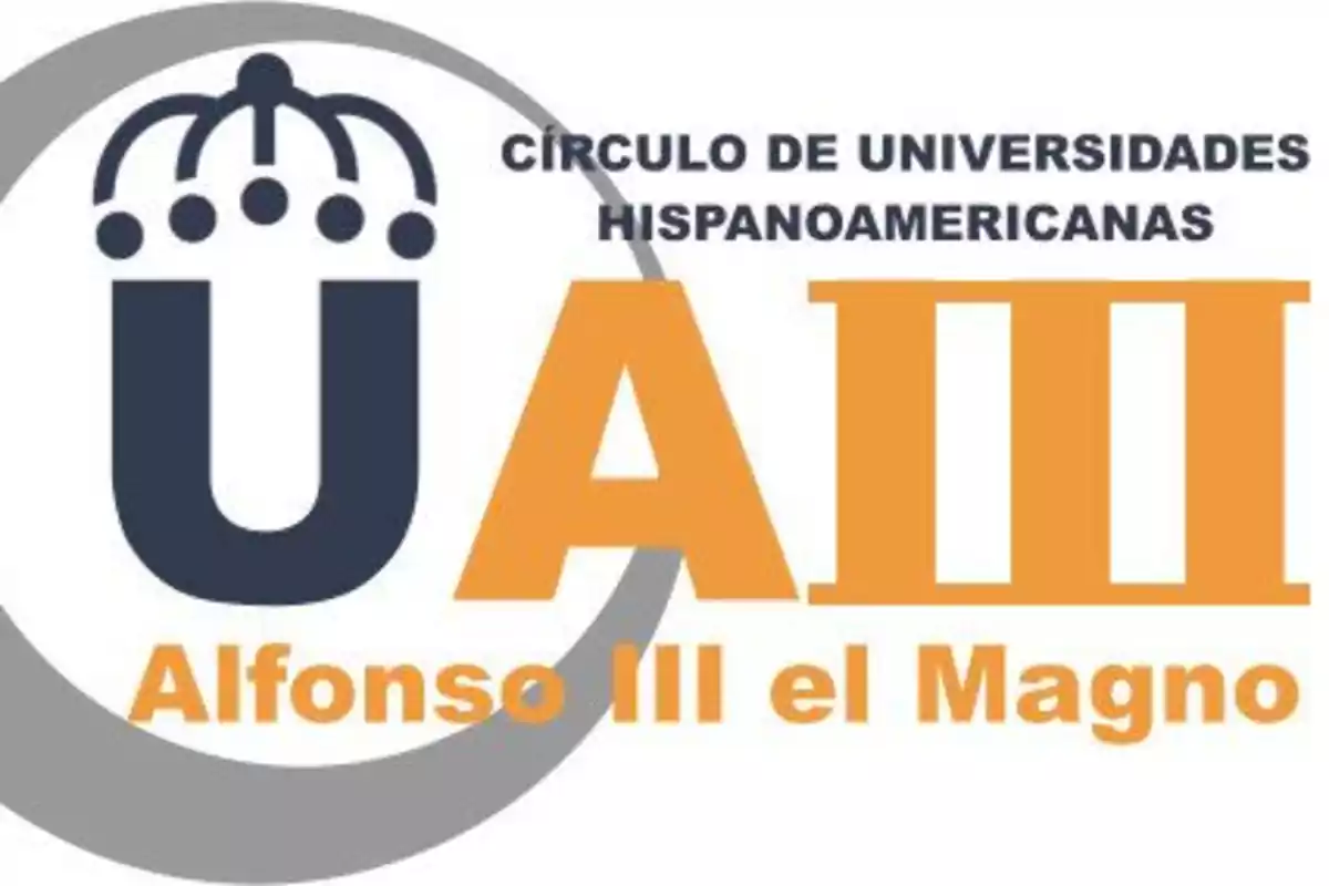 Logotipo del Círculo de Universidades Hispanoamericanas Alfonso III el Magno con letras en negro y naranja y un diseño de corona.