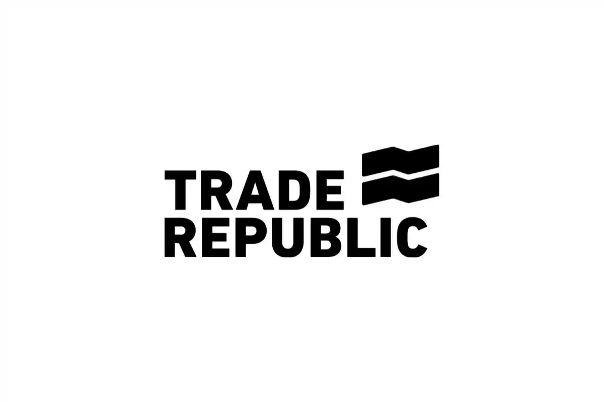 Logotipo de Trade Republic con texto en negrita y un símbolo gráfico a la derecha.