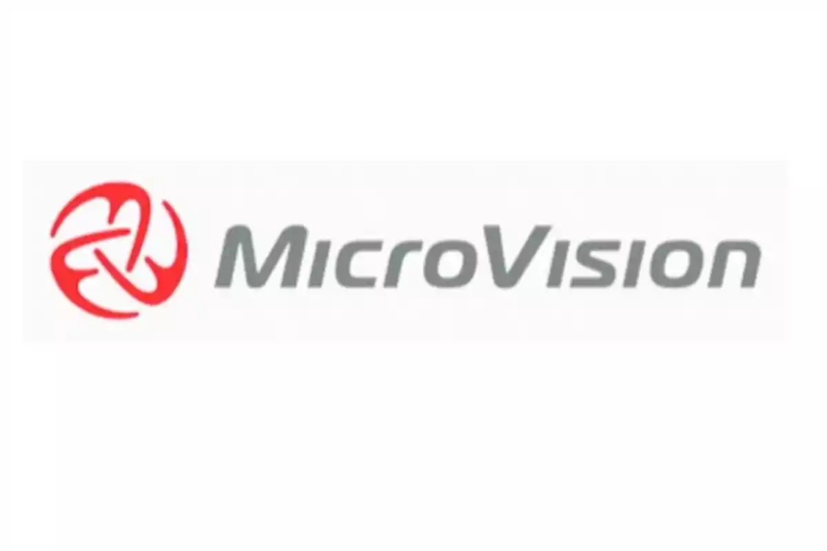 Logotipo de MicroVision con un diseño abstracto rojo a la izquierda y el nombre de la empresa en letras grises.