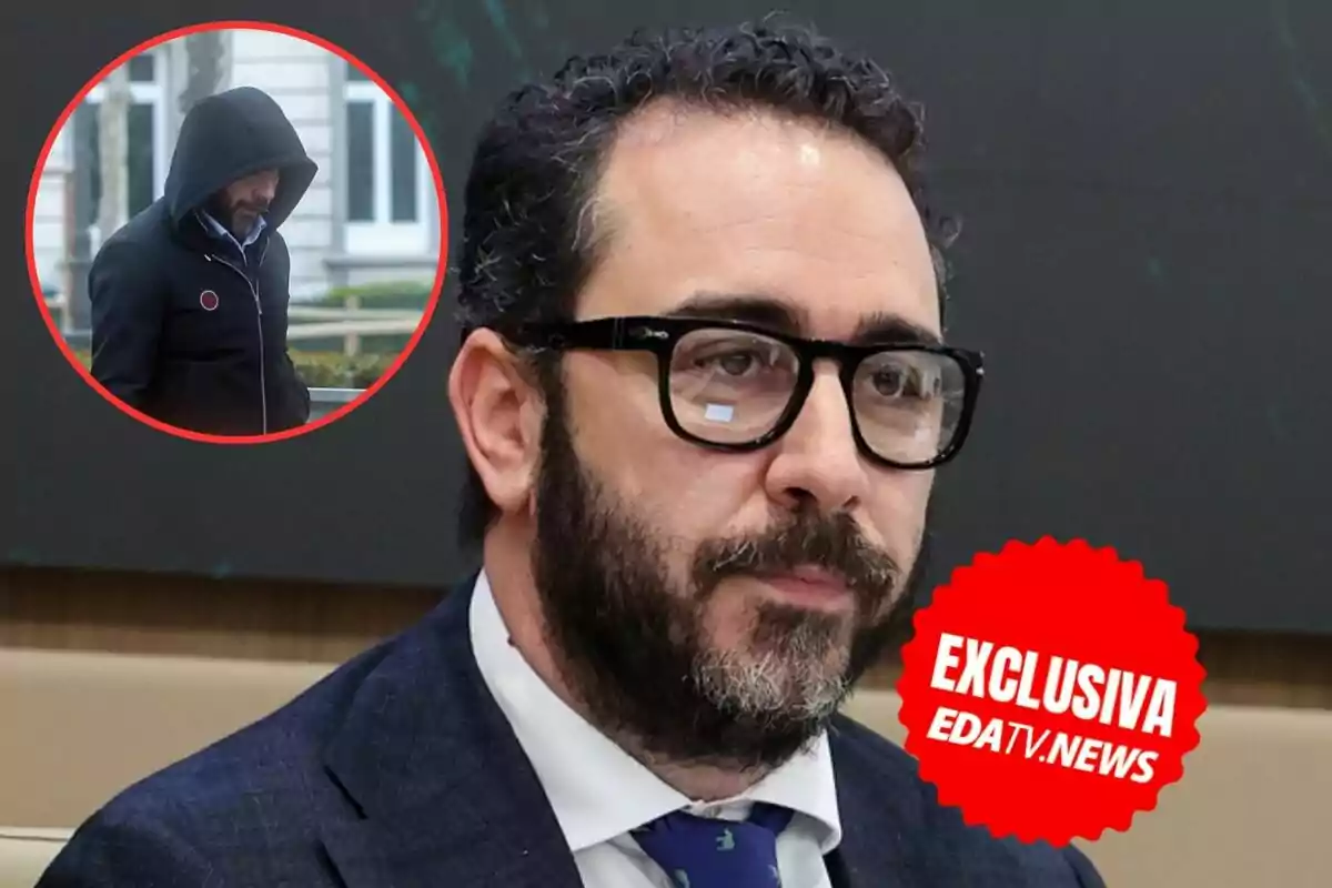 Un hombre con gafas y barba aparece en primer plano, mientras que en un círculo rojo se muestra a otra persona con capucha caminando; hay un sello de "EXCLUSIVA EDATV.NEWS" en la imagen.