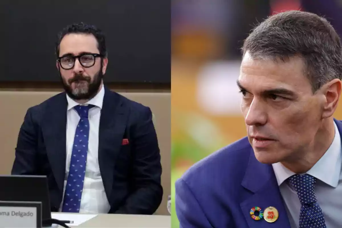 Dos hombres en trajes formales, uno con barba y gafas y el otro con cabello corto, en un entorno profesional.