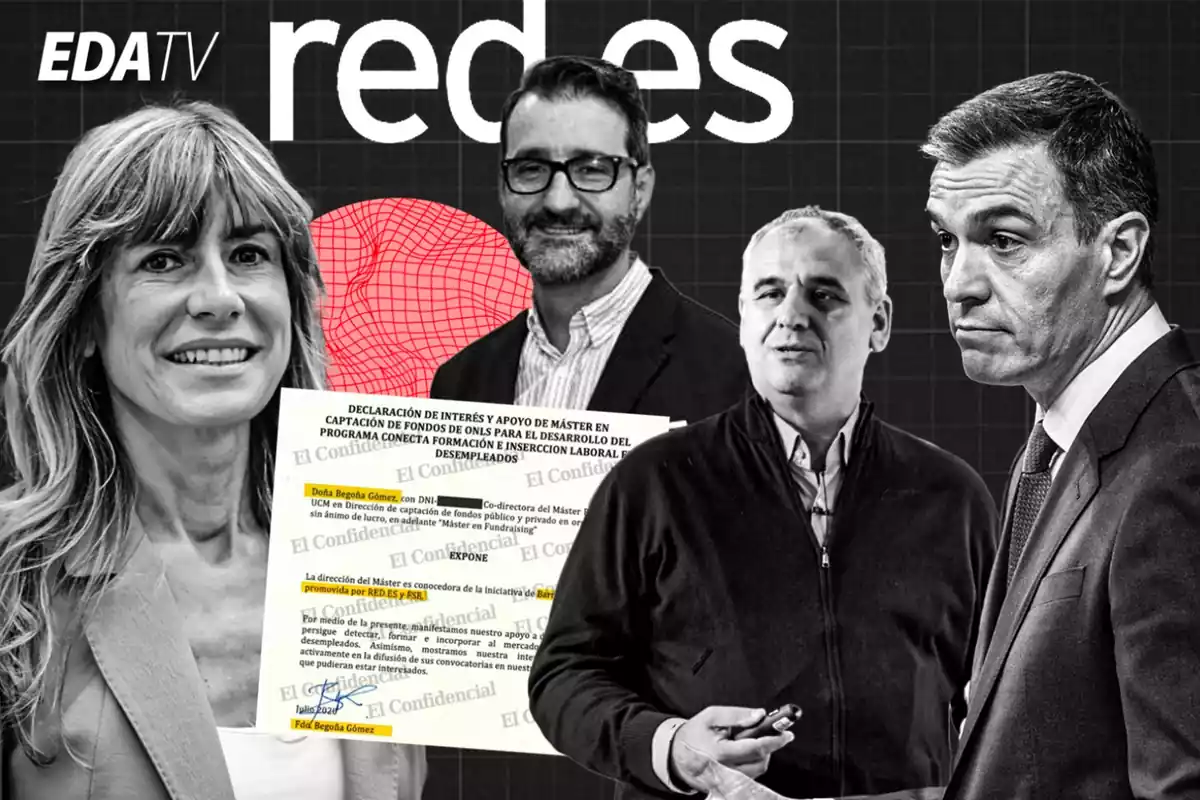 Montaje de Begoña Gómez, Pedro Sánchez, David Cierco y Carlos Barrabés