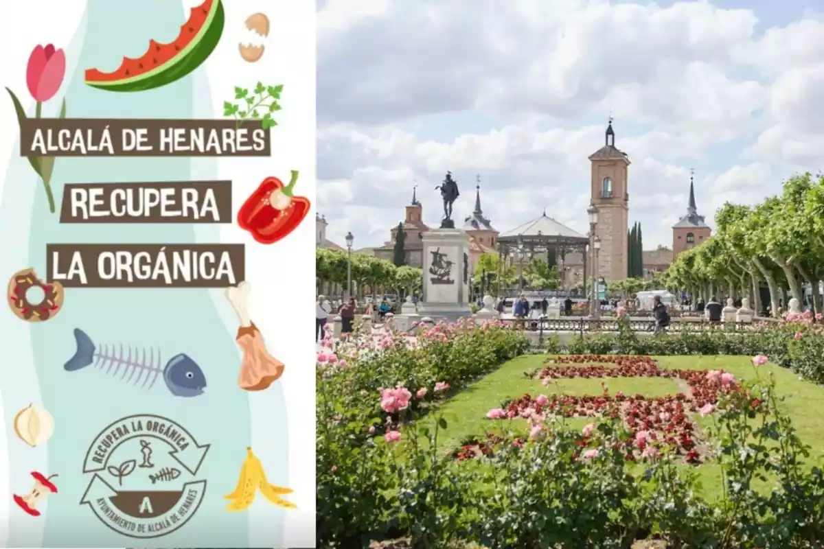 Montaje Alcalá de Henares y el cartel de "Recupera la Orgánica"