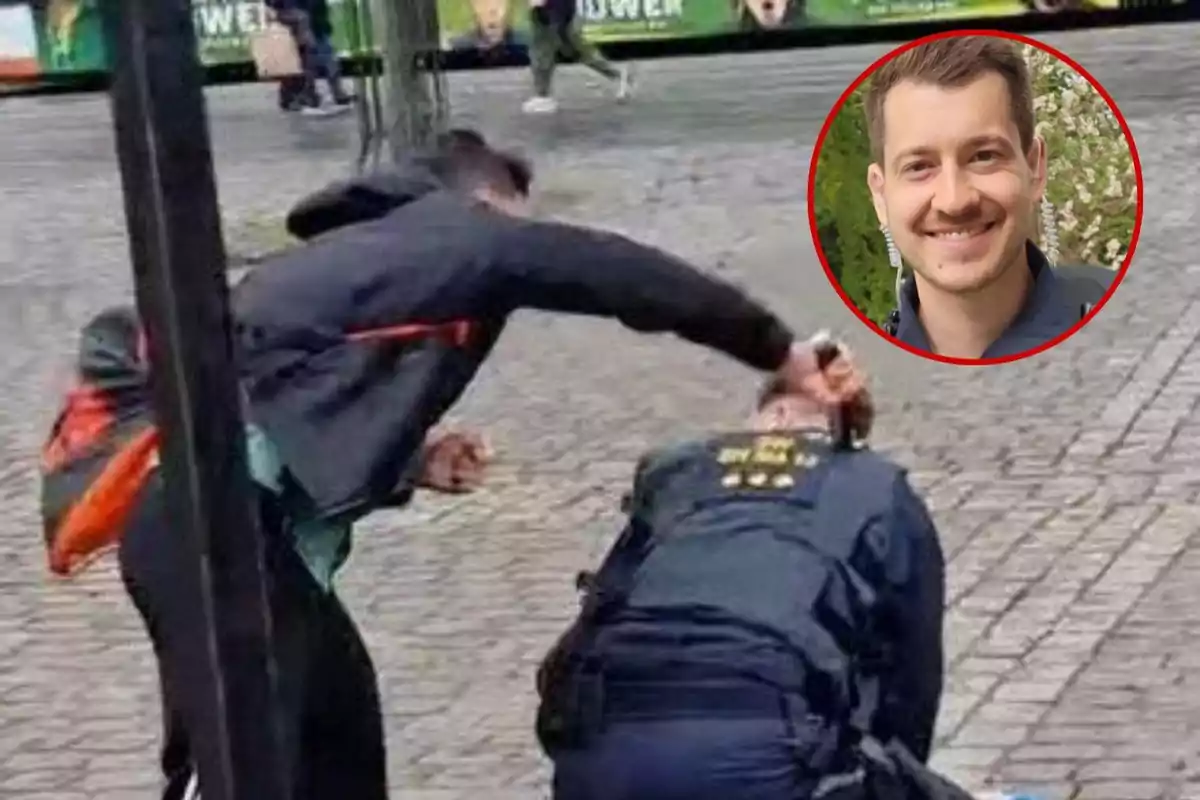 Momento del ataque al policía alemán