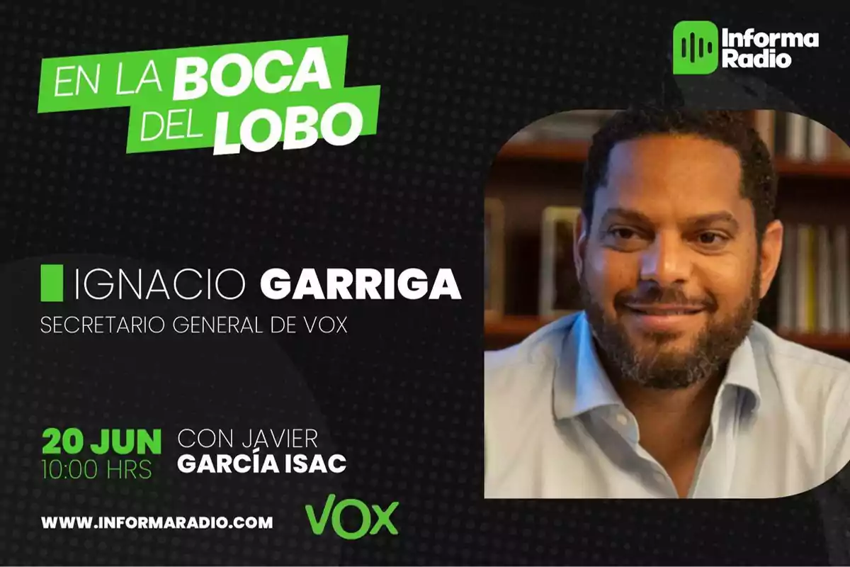 00 horas y contará con la participación de Javier García Isac. En la parte inferior de la imagen se encuentra la dirección web www.informaradio.com y el logotipo de VOX.