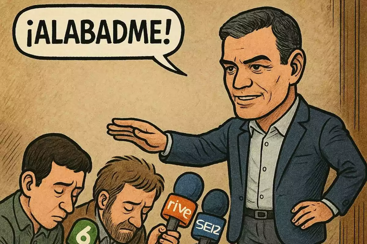 Pedro Sánchez caricaturizado con los medios plegados